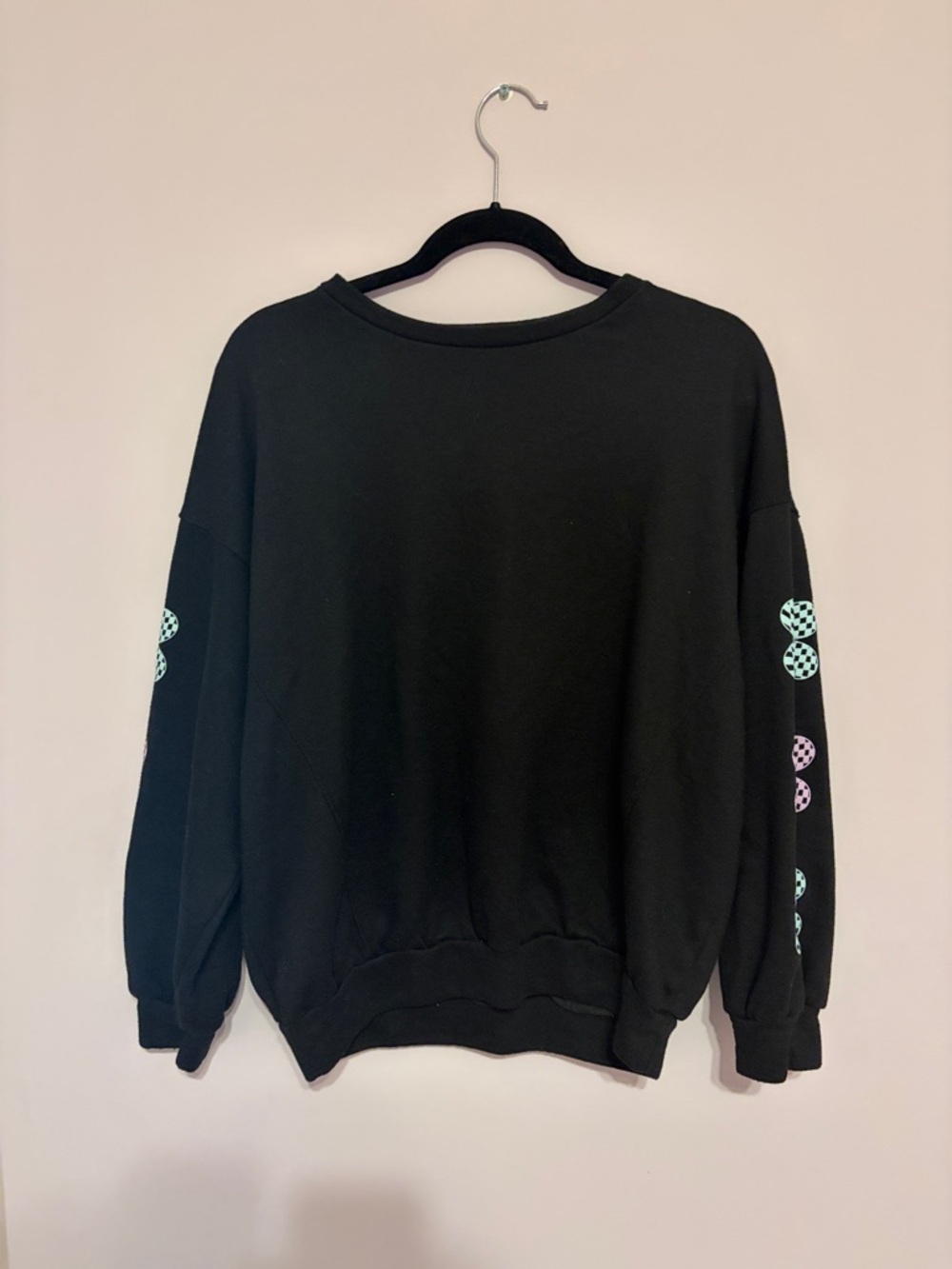 Black retro flower sleeves Crewneck Sweatshirt oversized
